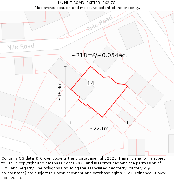 14, NILE ROAD, EXETER, EX2 7GL: Plot and title map