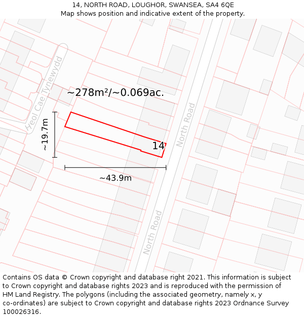 14, NORTH ROAD, LOUGHOR, SWANSEA, SA4 6QE: Plot and title map