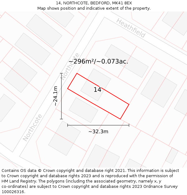 14, NORTHCOTE, BEDFORD, MK41 8EX: Plot and title map