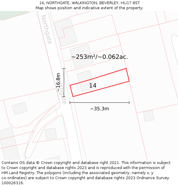 14, NORTHGATE, WALKINGTON, BEVERLEY, HU17 8ST: Plot and title map