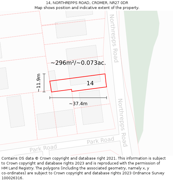 14, NORTHREPPS ROAD, CROMER, NR27 0DR: Plot and title map