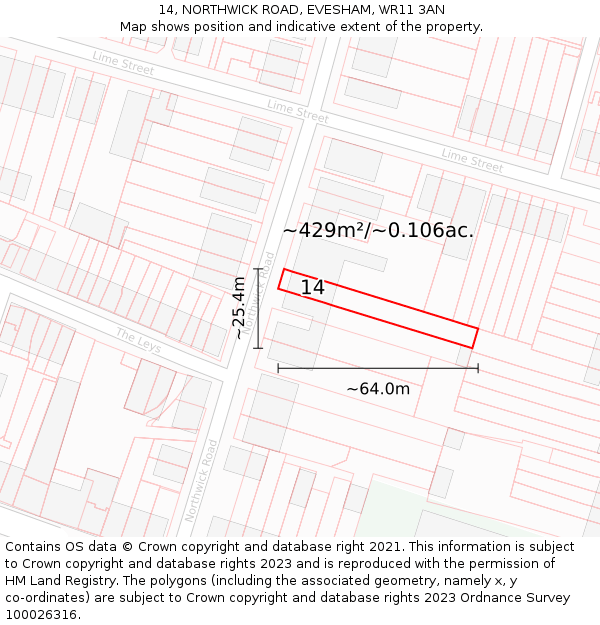 14, NORTHWICK ROAD, EVESHAM, WR11 3AN: Plot and title map