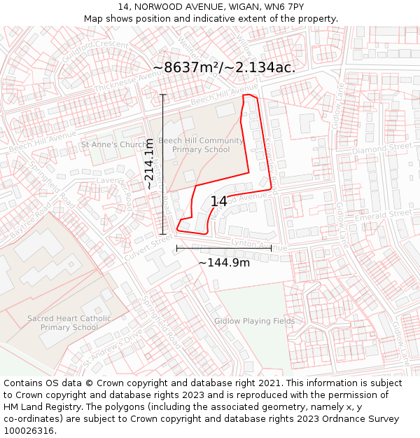 14, NORWOOD AVENUE, WIGAN, WN6 7PY: Plot and title map