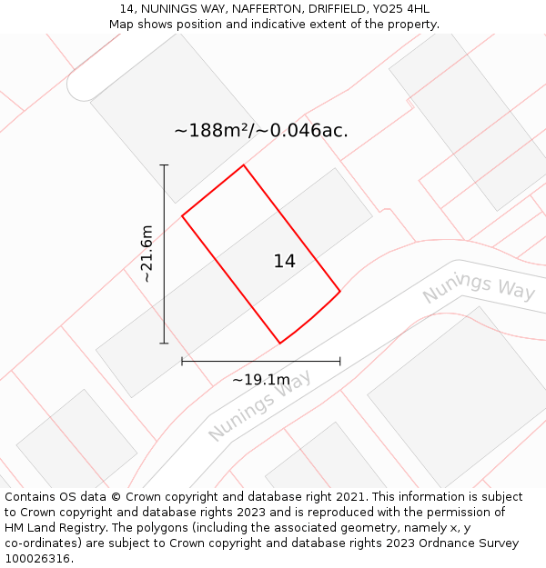 14, NUNINGS WAY, NAFFERTON, DRIFFIELD, YO25 4HL: Plot and title map