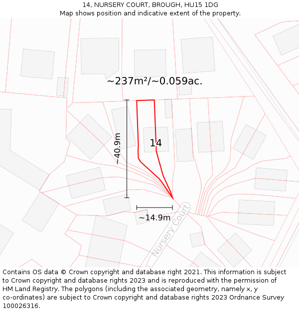 14, NURSERY COURT, BROUGH, HU15 1DG: Plot and title map