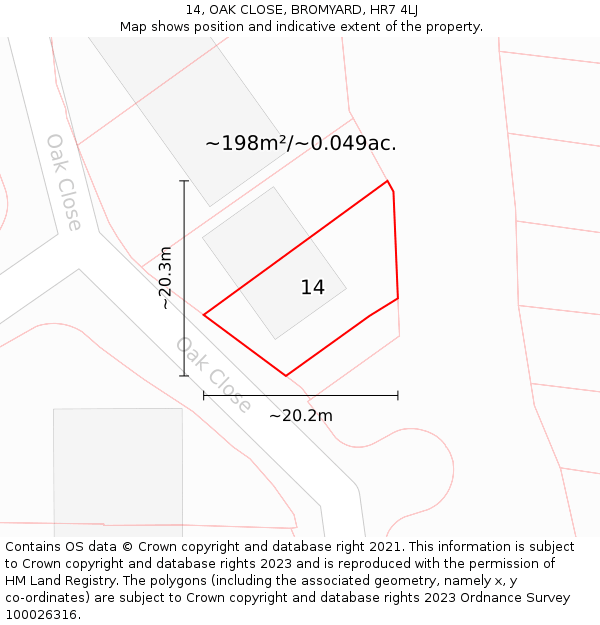 14, OAK CLOSE, BROMYARD, HR7 4LJ: Plot and title map