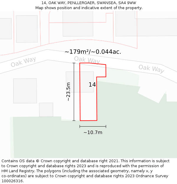 14, OAK WAY, PENLLERGAER, SWANSEA, SA4 9WW: Plot and title map