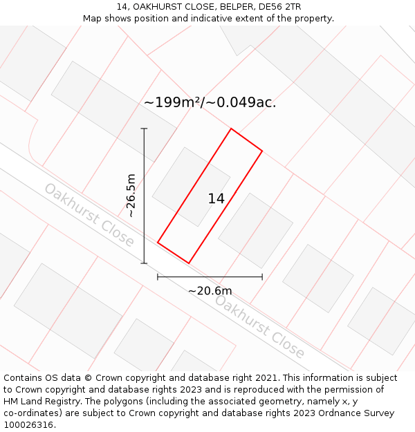 14, OAKHURST CLOSE, BELPER, DE56 2TR: Plot and title map