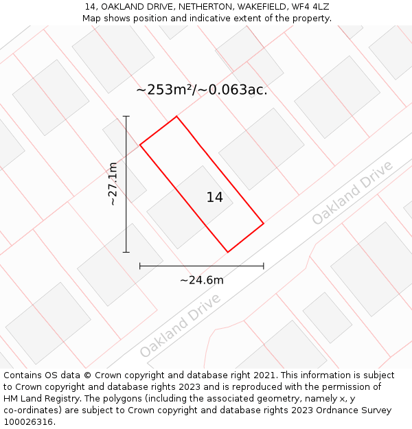 14, OAKLAND DRIVE, NETHERTON, WAKEFIELD, WF4 4LZ: Plot and title map