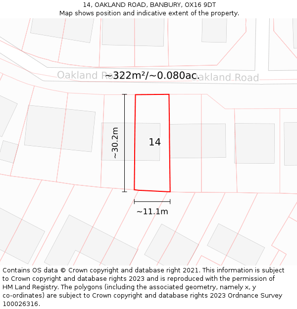 14, OAKLAND ROAD, BANBURY, OX16 9DT: Plot and title map