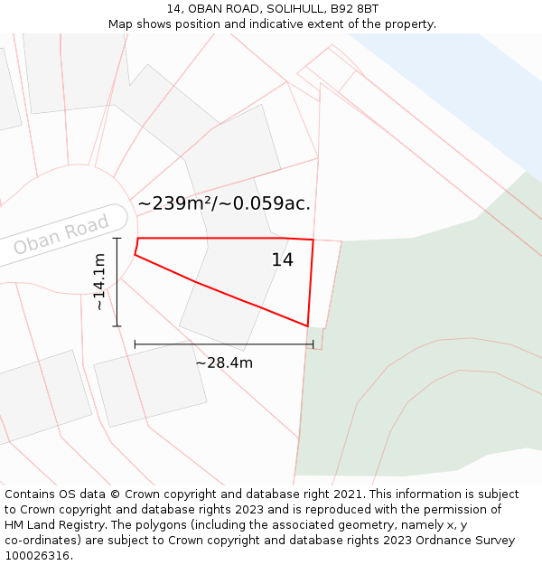 14, OBAN ROAD, SOLIHULL, B92 8BT: Plot and title map