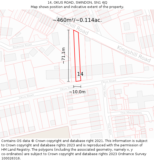 14, OKUS ROAD, SWINDON, SN1 4JQ: Plot and title map