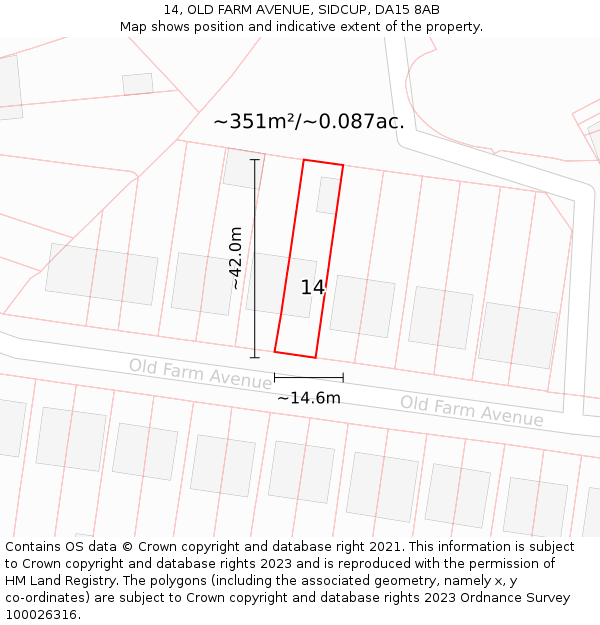 14, OLD FARM AVENUE, SIDCUP, DA15 8AB: Plot and title map