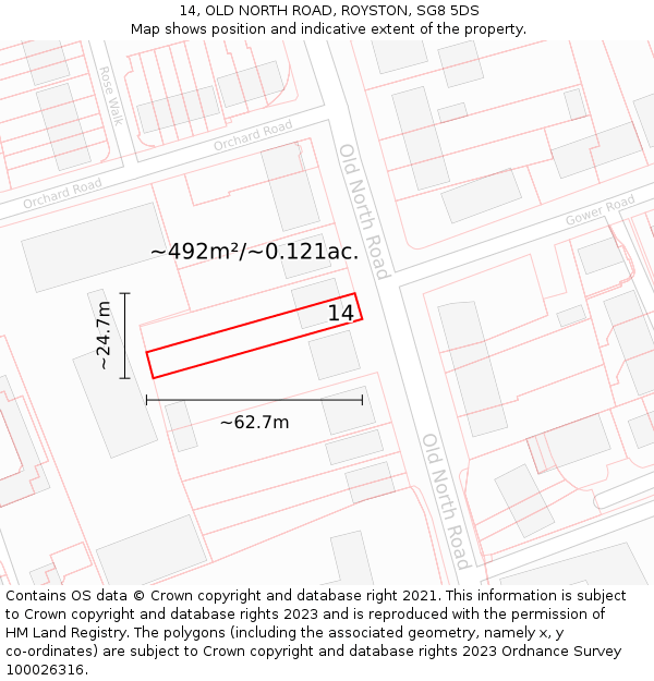 14, OLD NORTH ROAD, ROYSTON, SG8 5DS: Plot and title map