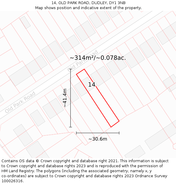 14, OLD PARK ROAD, DUDLEY, DY1 3NB: Plot and title map