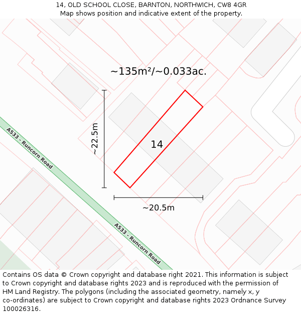 14, OLD SCHOOL CLOSE, BARNTON, NORTHWICH, CW8 4GR: Plot and title map