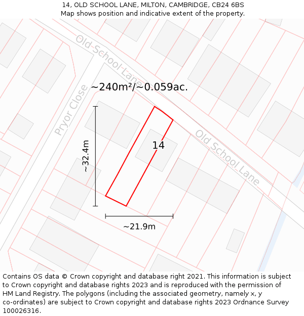 14, OLD SCHOOL LANE, MILTON, CAMBRIDGE, CB24 6BS: Plot and title map