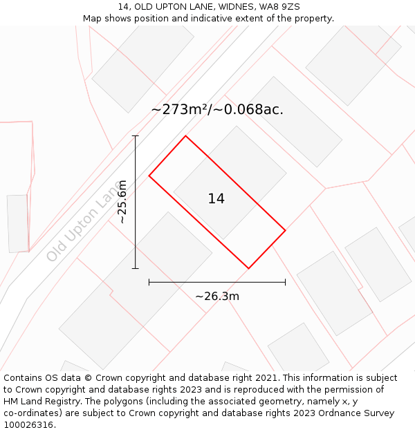 14, OLD UPTON LANE, WIDNES, WA8 9ZS: Plot and title map