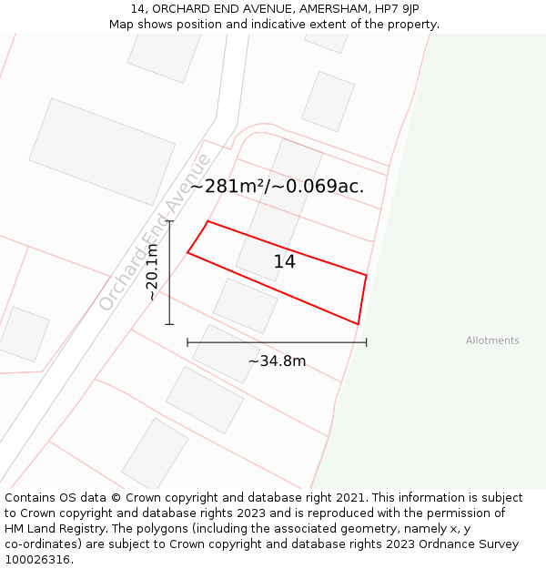 14, ORCHARD END AVENUE, AMERSHAM, HP7 9JP: Plot and title map