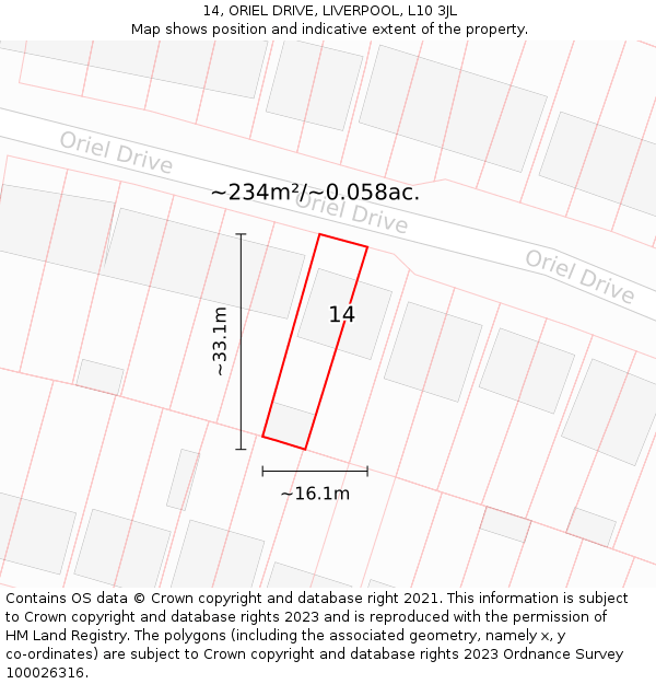 14, ORIEL DRIVE, LIVERPOOL, L10 3JL: Plot and title map