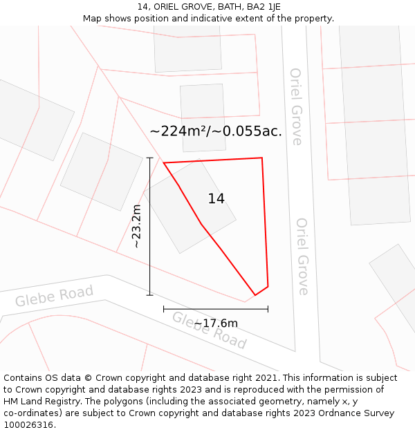 14, ORIEL GROVE, BATH, BA2 1JE: Plot and title map