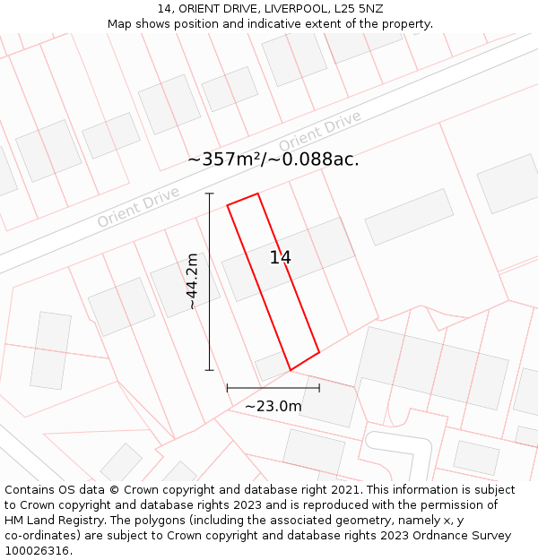 14, ORIENT DRIVE, LIVERPOOL, L25 5NZ: Plot and title map