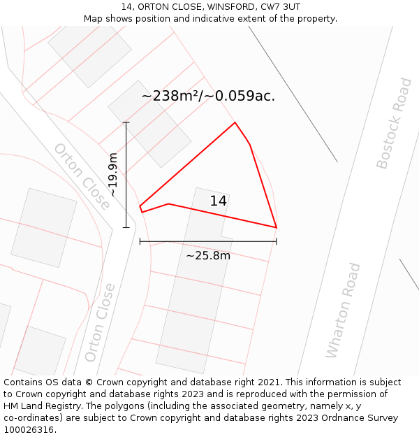 14, ORTON CLOSE, WINSFORD, CW7 3UT: Plot and title map