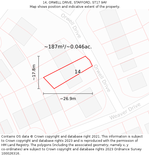 14, ORWELL DRIVE, STAFFORD, ST17 9AY: Plot and title map