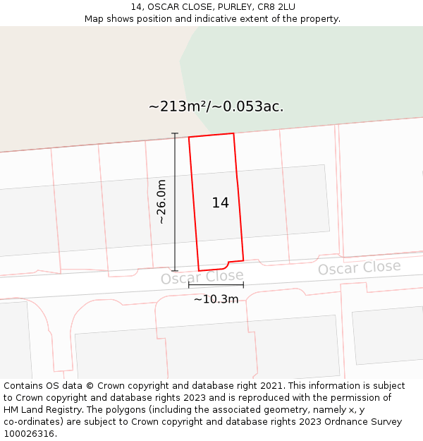 14, OSCAR CLOSE, PURLEY, CR8 2LU: Plot and title map