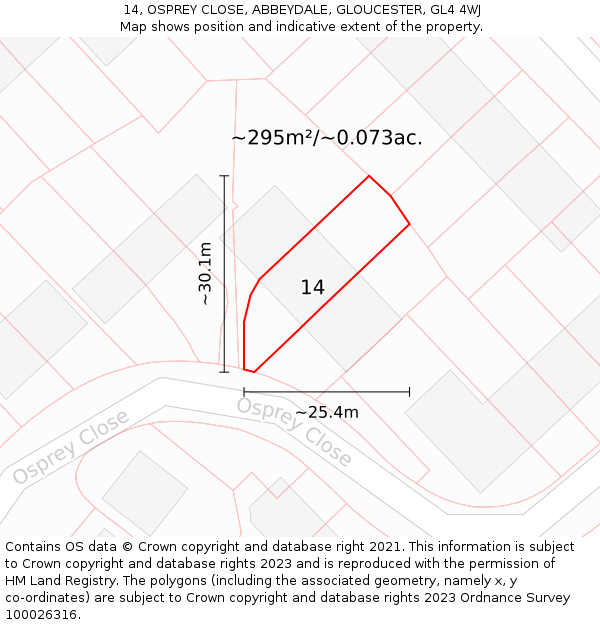 14, OSPREY CLOSE, ABBEYDALE, GLOUCESTER, GL4 4WJ: Plot and title map