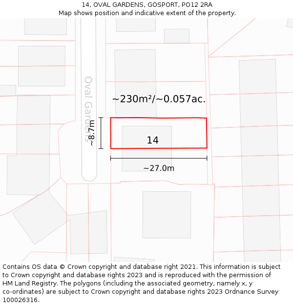 14, OVAL GARDENS, GOSPORT, PO12 2RA: Plot and title map