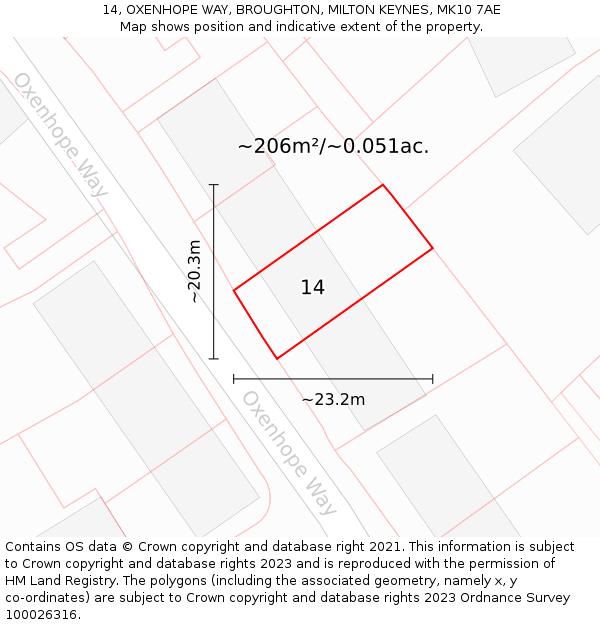 14, OXENHOPE WAY, BROUGHTON, MILTON KEYNES, MK10 7AE: Plot and title map