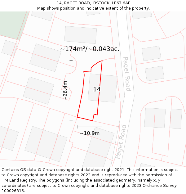 14, PAGET ROAD, IBSTOCK, LE67 6AF: Plot and title map