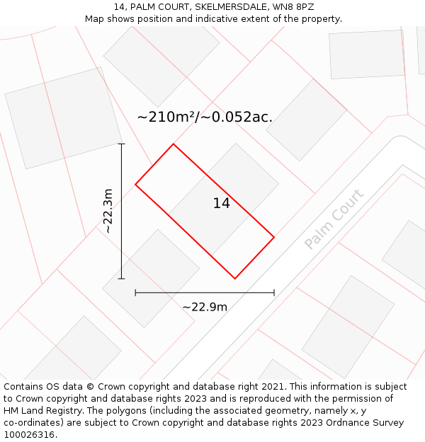 14, PALM COURT, SKELMERSDALE, WN8 8PZ: Plot and title map