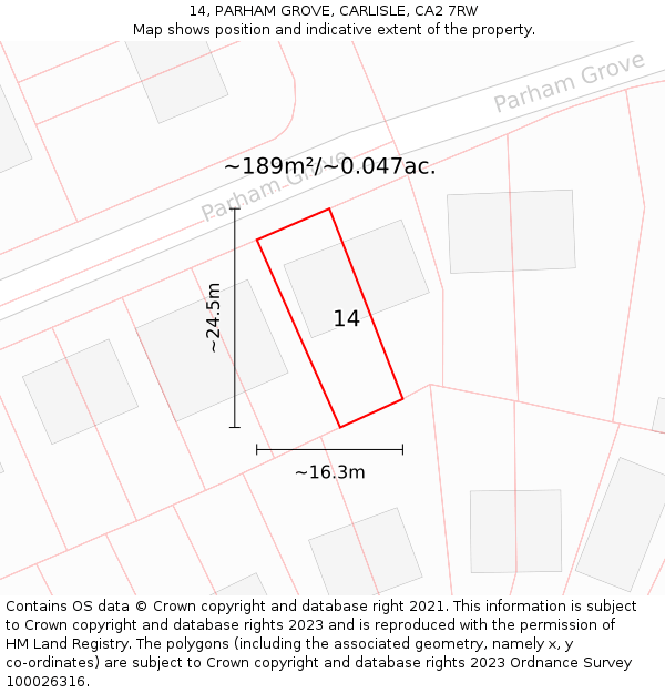 14, PARHAM GROVE, CARLISLE, CA2 7RW: Plot and title map