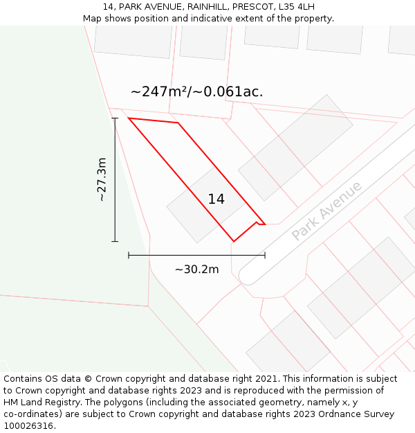 14, PARK AVENUE, RAINHILL, PRESCOT, L35 4LH: Plot and title map