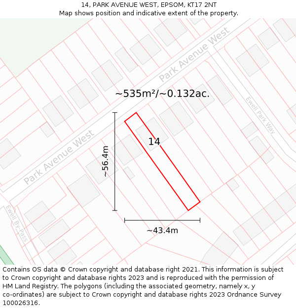 14, PARK AVENUE WEST, EPSOM, KT17 2NT: Plot and title map