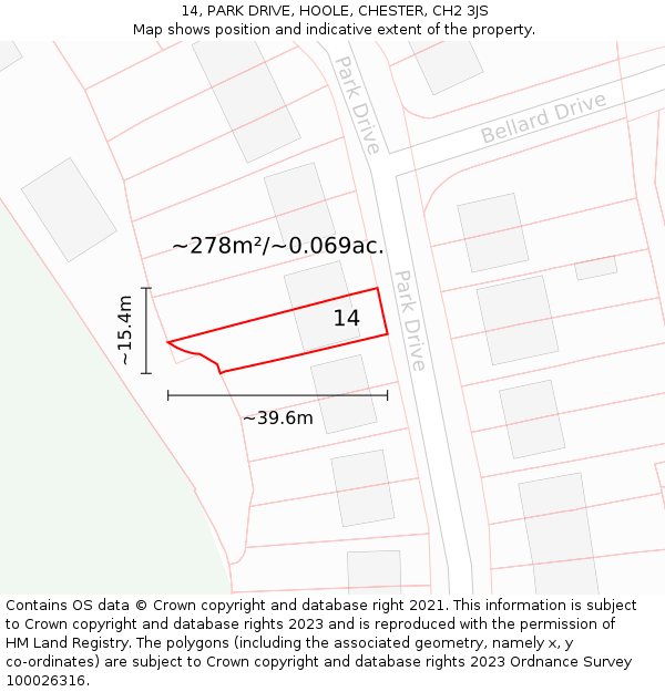 14, PARK DRIVE, HOOLE, CHESTER, CH2 3JS: Plot and title map