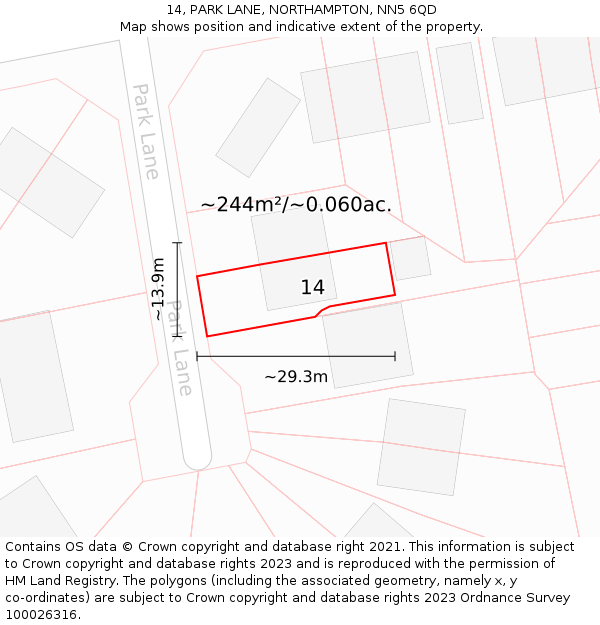 14, PARK LANE, NORTHAMPTON, NN5 6QD: Plot and title map