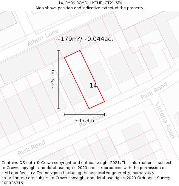 14, PARK ROAD, HYTHE, CT21 6DJ: Plot and title map