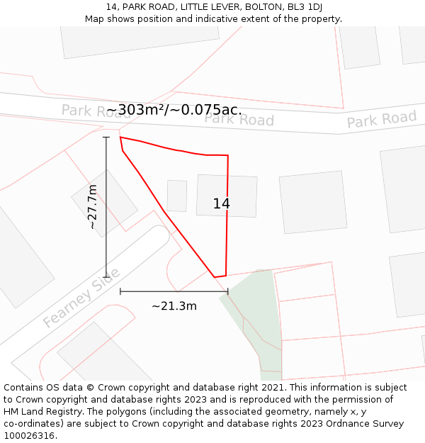 14, PARK ROAD, LITTLE LEVER, BOLTON, BL3 1DJ: Plot and title map