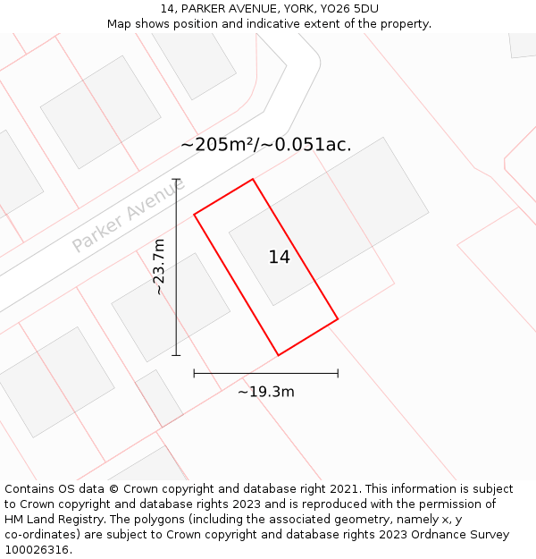 14, PARKER AVENUE, YORK, YO26 5DU: Plot and title map