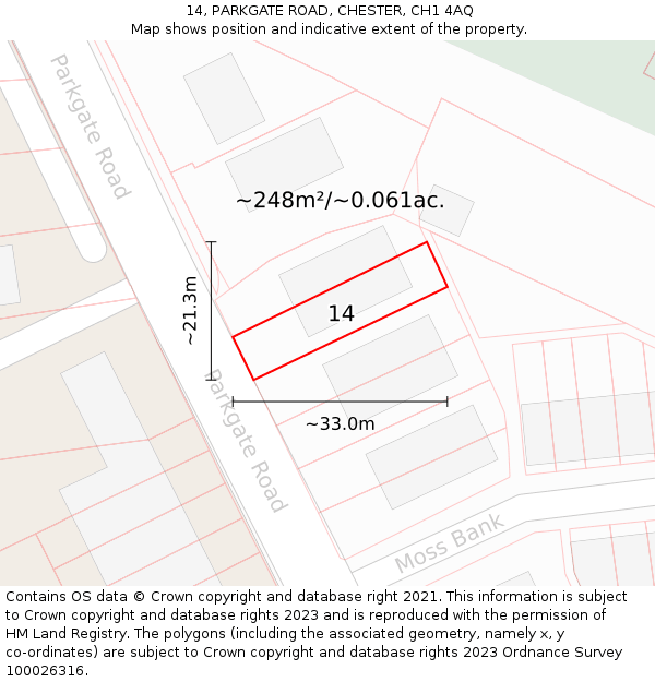 14, PARKGATE ROAD, CHESTER, CH1 4AQ: Plot and title map