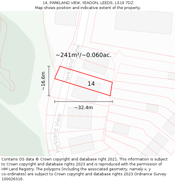 14, PARKLAND VIEW, YEADON, LEEDS, LS19 7DZ: Plot and title map