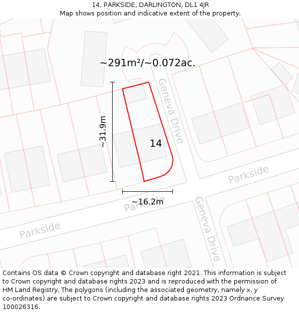 14, PARKSIDE, DARLINGTON, DL1 4JR: Plot and title map