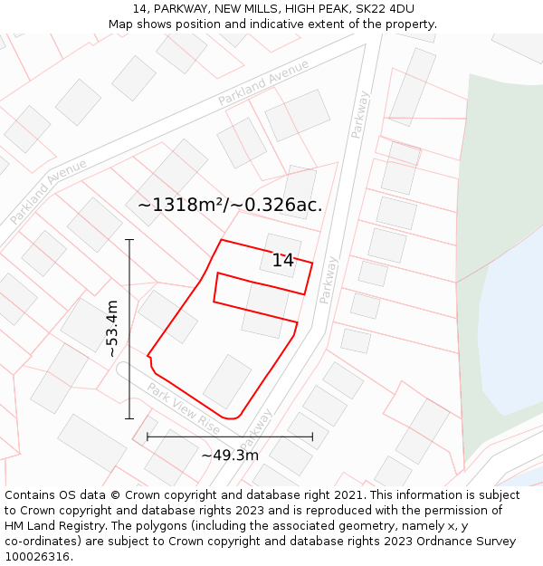 14, PARKWAY, NEW MILLS, HIGH PEAK, SK22 4DU: Plot and title map