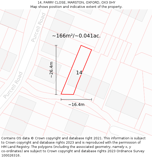 14, PARRY CLOSE, MARSTON, OXFORD, OX3 0HY: Plot and title map