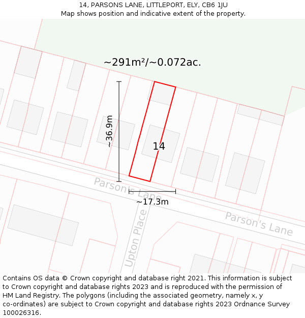 14, PARSONS LANE, LITTLEPORT, ELY, CB6 1JU: Plot and title map