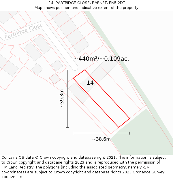 14, PARTRIDGE CLOSE, BARNET, EN5 2DT: Plot and title map