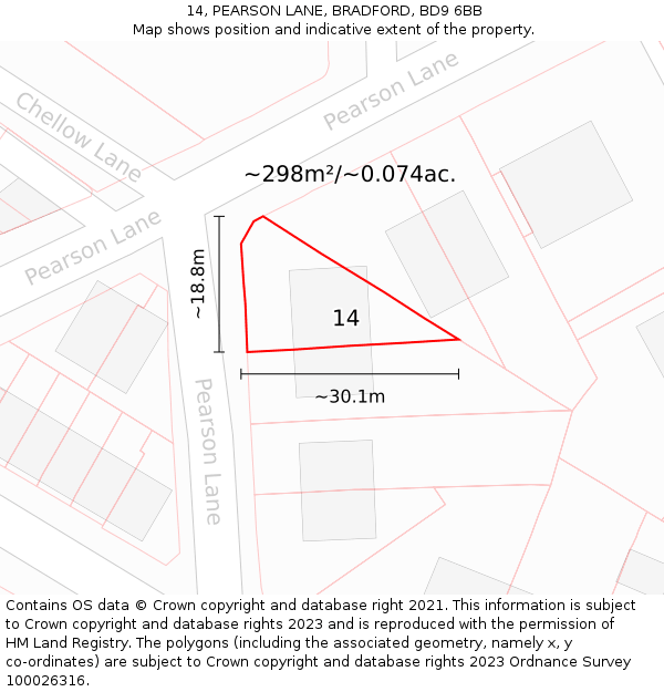 14, PEARSON LANE, BRADFORD, BD9 6BB: Plot and title map